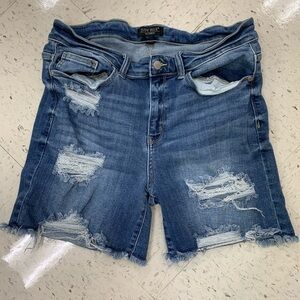 Judy Blue shorts!  Super stretchy and comfy! Distressed, mid thigh length.